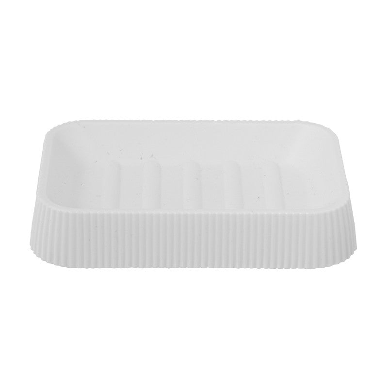 Jabonera acrílica blanca, vista lateral con acabado minimalista