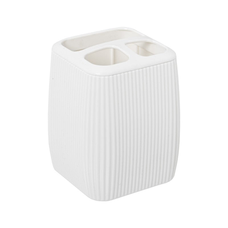 Vaso porta cepillos de dientes de acrílico blanco con líneas verticales