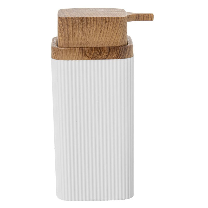 Dosificador de baño acrílico blanco 300ml con tapa efecto madera