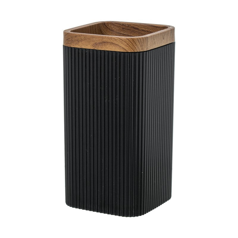 Vaso de baño acrílico negro con borde de madera, vista frontal