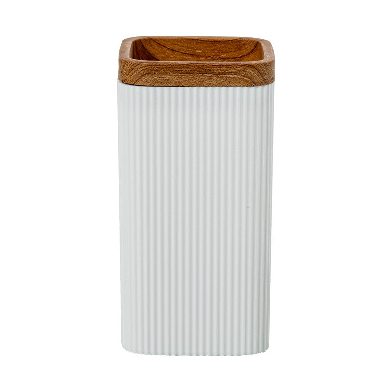 Vaso de baño acrílico blanco 7x7x13 cm, diseño minimalista de líneas verticales